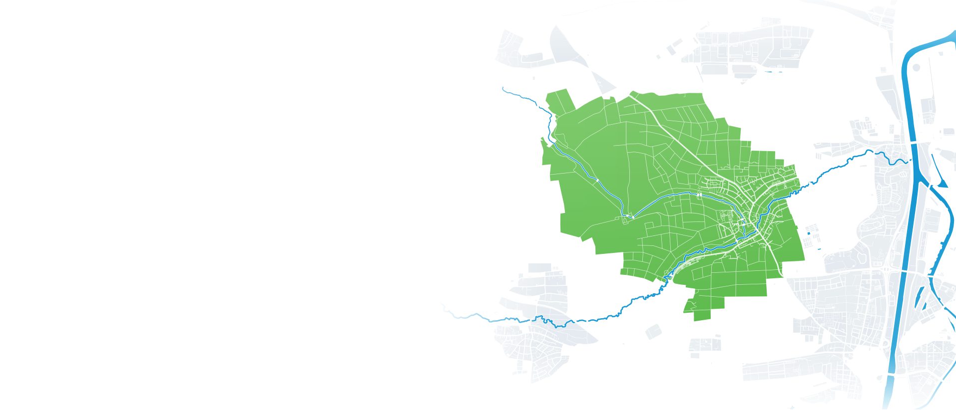 Karte von Heilbronn mit grün hervorgehobenem Stadtteil Frankenbach sowie Leinbach und Neckar in Blau.